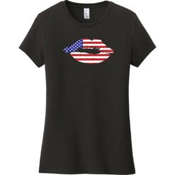 American Flag Lips Women's T-Shirt Black - US Custom Tees