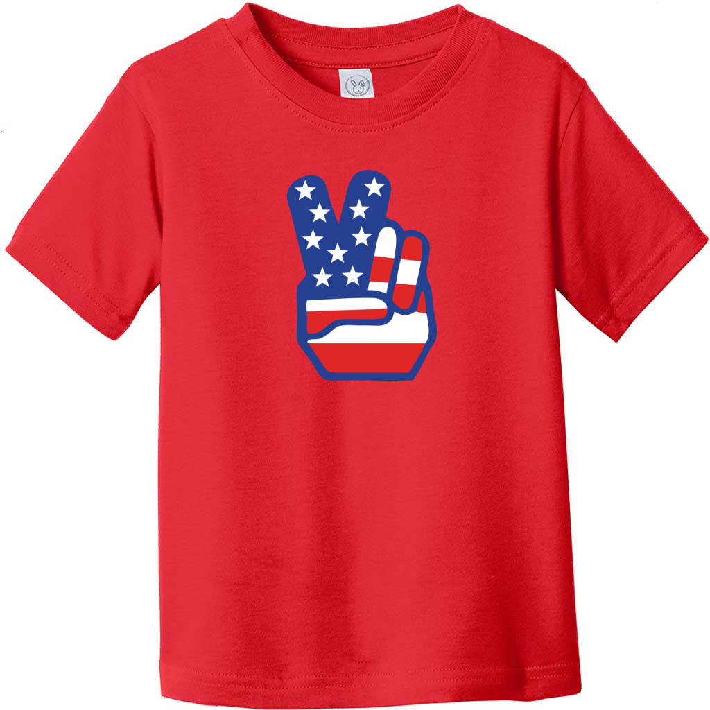 American Flag Peace Hands Toddler T-Shirt Red - US Custom Tees