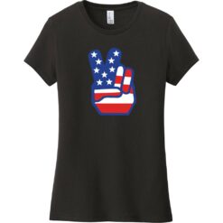 American Flag Peace Hands Women's T-Shirt Black - US Custom Tees