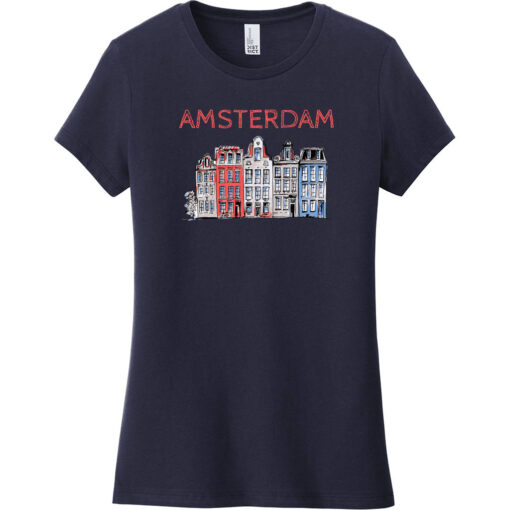 Amsterdam Holland Leaning Houses Women's T-Shirt New Navy - US Custom Tees
