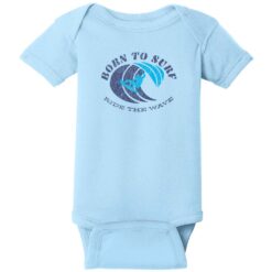 Born To Surf Ride The Wave Baby One Piece Light Blue - US Custom Tees