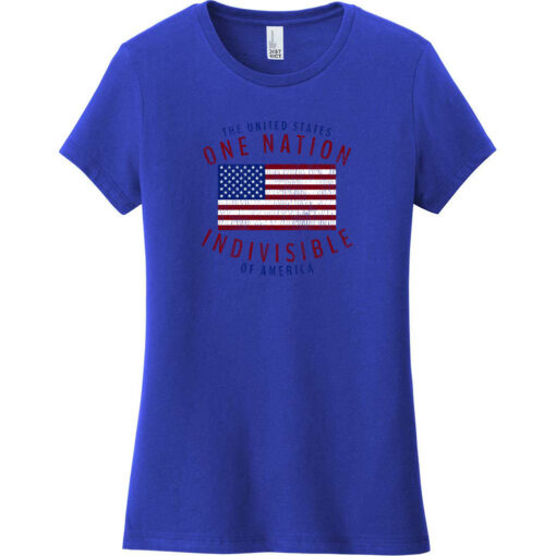 One Nation Indivisible American Flag Women's T-Shirt Deep Royal - US Custom Tees