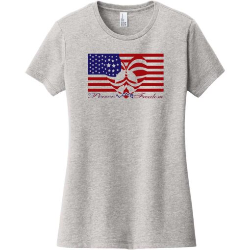 Peace Love Freedom Heart Flag Women's T-Shirt Light Heather Gray - US Custom Tees