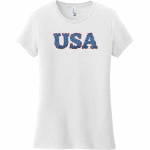USA Stars And Stripes Lettering Women's T-Shirt White - US Custom Tees