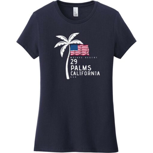 29 Palms California American Flag Palm Tree Women's T-Shirt New Navy - US Custom Tees