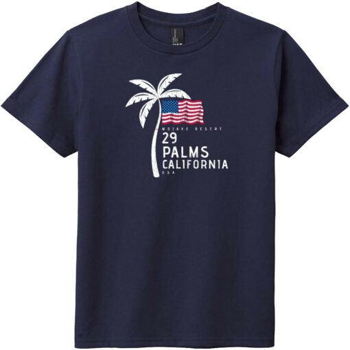 29 Palms California American Flag Palm Tree Youth T-Shirt New Navy - US Custom Tees