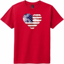 American Flag Heart Youth T-Shirt Classic Red - US Custom Tees