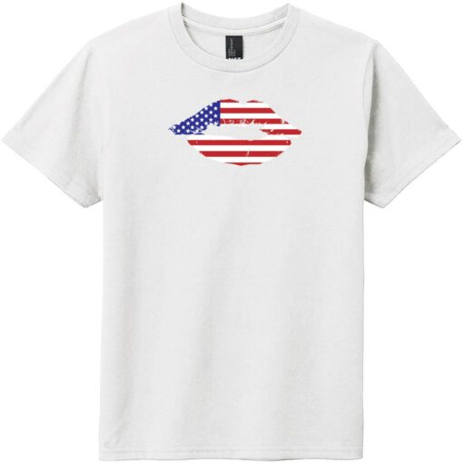 American Flag Lips Youth T-Shirt White - US Custom Tees