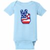 American Flag Peace Hands Baby One Piece Light Blue - US Custom Tees