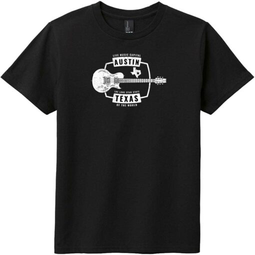 Austin Texas Live Music Capital Guitar Youth T-Shirt Black - US Custom Tees