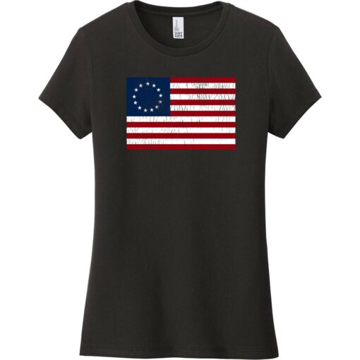 Betsy Ross American Flag Vintage Women's T-Shirt Black - US Custom Tees