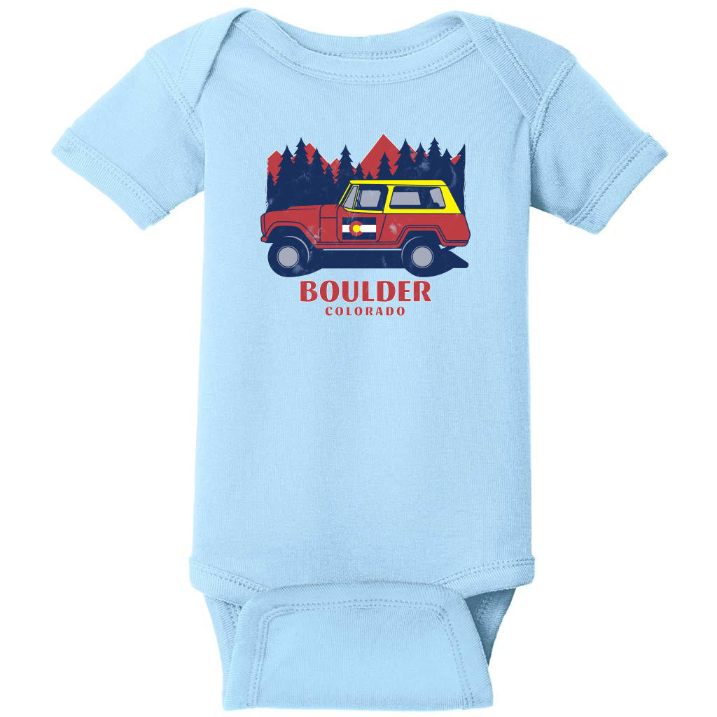 Boulder Colorado Vintage Baby One Piece Light Blue - US Custom Tees