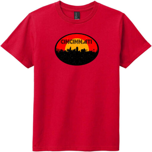 Cincinnati Ohio Skyline Retro Youth T-Shirt Classic Red - US Custom Tees