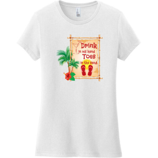 Drink In My Hand Toes In The Sand Women's T-Shirt White - US Custom Tees