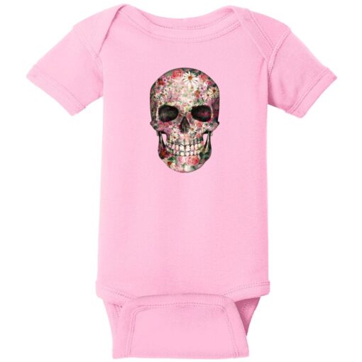 Floral Skull Baby One Piece Pink - US Custom Tees