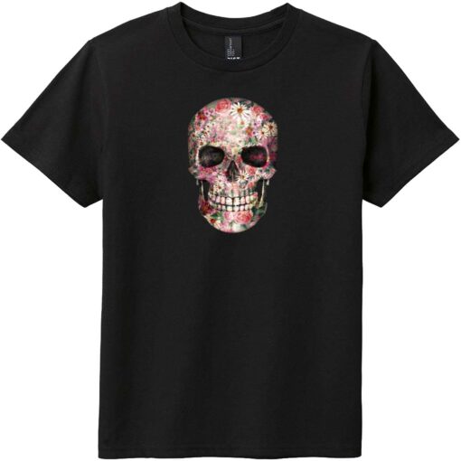 Floral Skull Youth T-Shirt Black - US Custom Tees