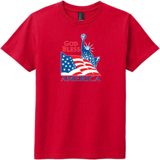 God Bless America Statue Of Liberty Youth T-Shirt Classic Red - US Custom Tees