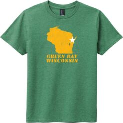 Green Bay Wisconsin State Retro Youth T-Shirt Heathered Kelly Green - US Custom Tees