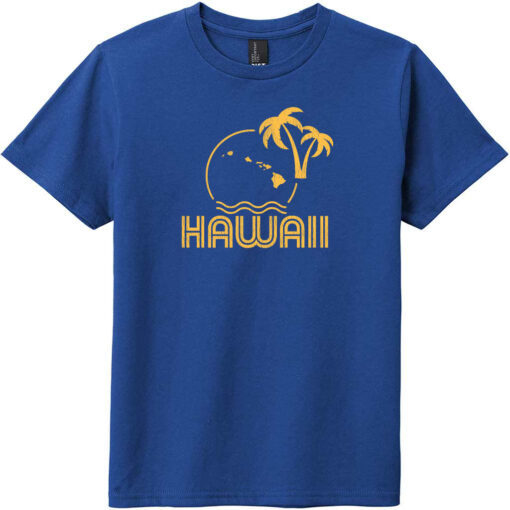 Hawaii Ocean Sun Palm Tree Youth T-Shirt Deep Royal - US Custom Tees