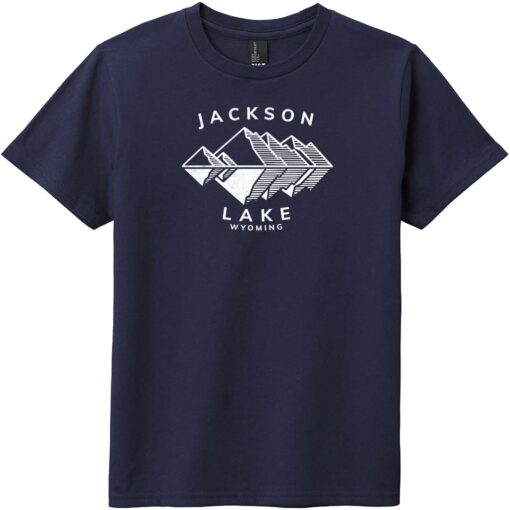 Jackson Lake Wyoming Mountains Youth T-Shirt New Navy - US Custom Tees