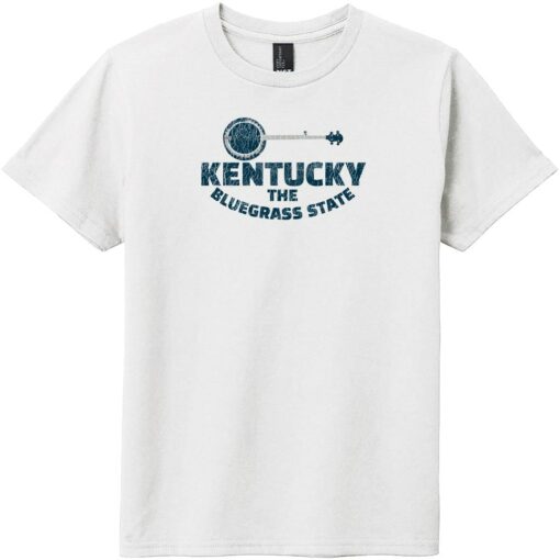 Kentucky Bluegrass State Banjo Retro Youth T-Shirt White - US Custom Tees