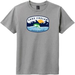 Lake Chelan Washington Fishing Youth T-Shirt Gray Frost - US Custom Tees