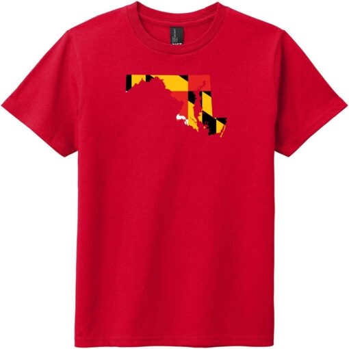 Maryland State Shaped Flag Youth T-Shirt Classic Red - US Custom Tees