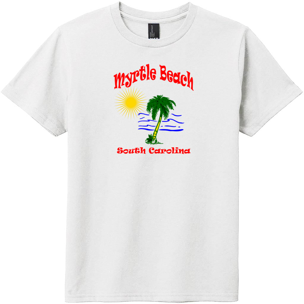 Myrtle Beach Palm Tree Water Youth T-Shirt White - US Custom Tees
