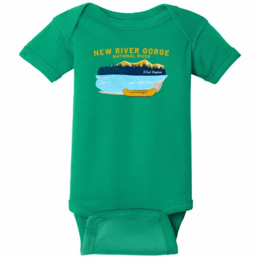 New River Gorge Rafting Baby One Piece Kelly Green - US Custom Tees