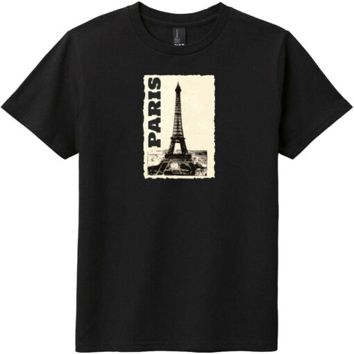 Paris Eiffel Tower Retro Design Youth T-Shirt Black - US Custom Tees