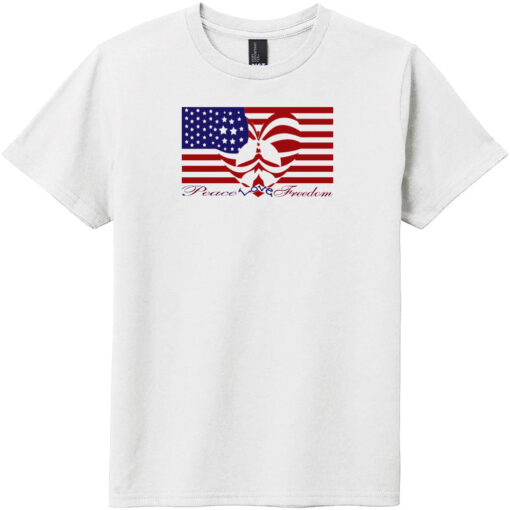 Peace Love Freedom Heart Flag Youth T-Shirt White - US Custom Tees