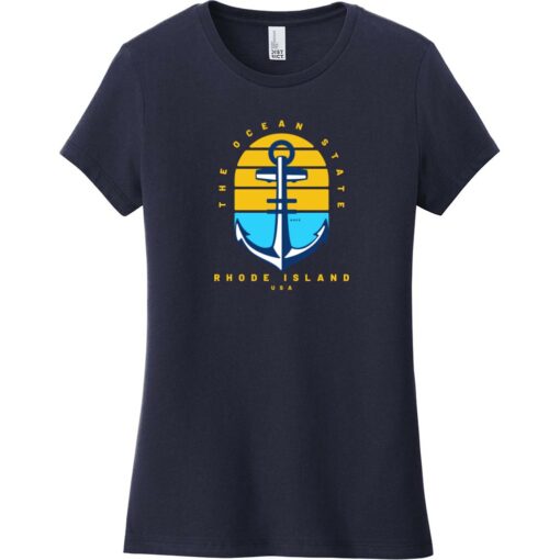 Rhode Island Ocean State Anchor Women's T-Shirt New Navy - US Custom Tees