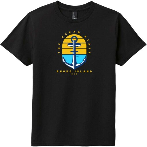 Rhode Island Ocean State Anchor Youth T-Shirt Black - US Custom Tees