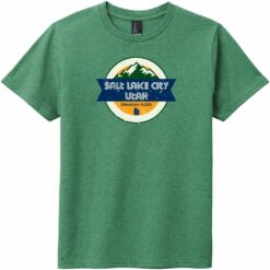Salt Lake City Utah Mountain Youth T-Shirt Heathered Kelly Green - US Custom Tees