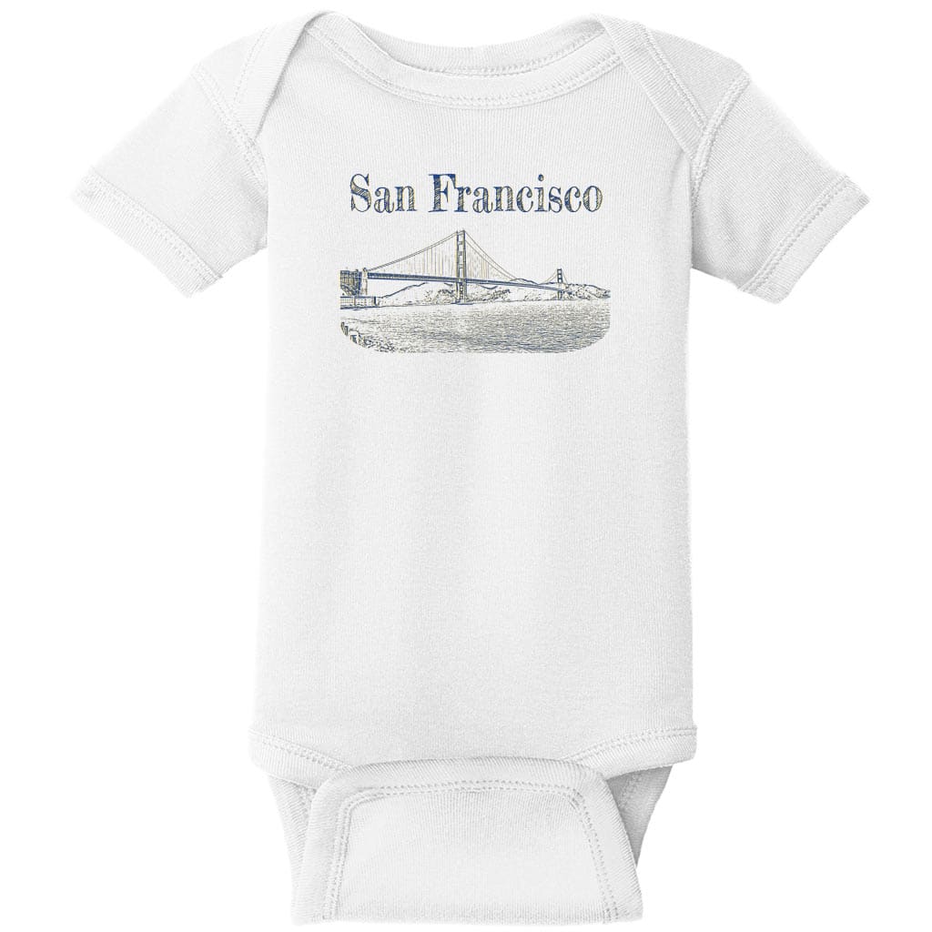 San Francisco Golden Gate Bridge Vintage Baby One Piece White - US Custom Tees