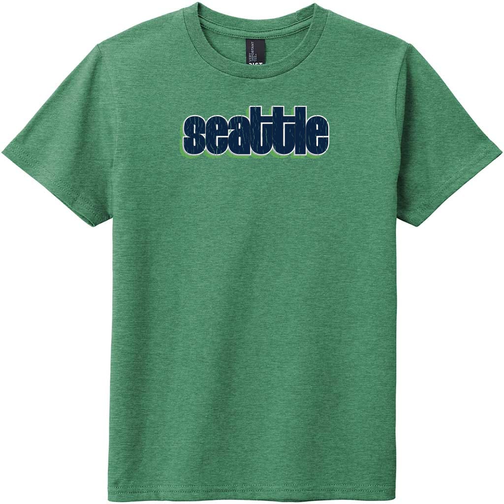 Seattle Retro Letters Youth T-Shirt Heathered Kelly Green - US Custom Tees