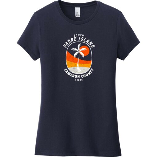 South Padre Island Texas Palm Tree Women's T-Shirt New Navy - US Custom Tees