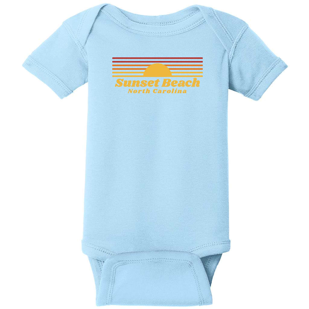 Sunset Beach North Carolina Retro Baby One Piece Light Blue - US Custom Tees