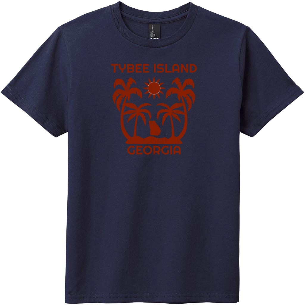Tybee Island Georgia Palm Tree Youth T-Shirt New Navy - US Custom Tees