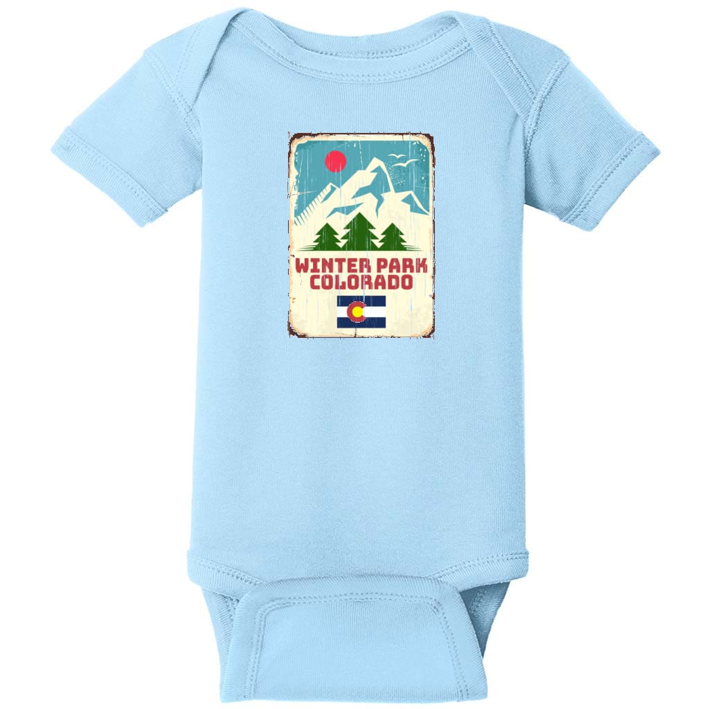 Winter Park Colorado Vintage Sign Baby One Piece Light Blue - US Custom Tees