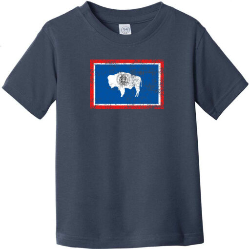 Wyoming Flag Distressed Vintage Toddler T-Shirt Navy Blue - US Custom Tees
