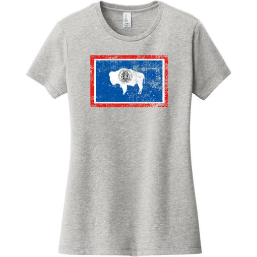 Wyoming Flag Distressed Vintage Women's T-Shirt Light Heather Gray - US Custom Tees