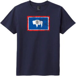 Wyoming Flag Distressed Vintage Youth T-Shirt New Navy - US Custom Tees