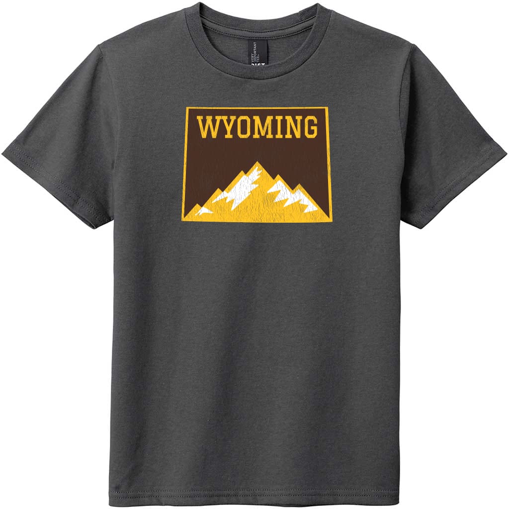 Wyoming Mountains State Youth T-Shirt Charcoal - US Custom Tees
