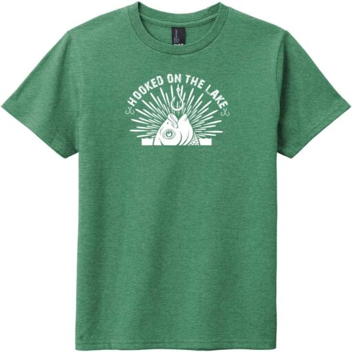 Hooked On The Lake Fishing Youth T-Shirt Heathered Kelly Green - US Custom Tees