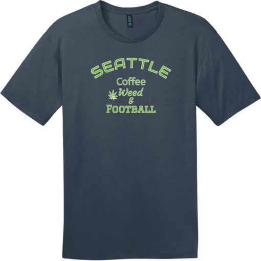 Seattle Coffee Weed And Football T-Shirt New Navy - US Custom Tees