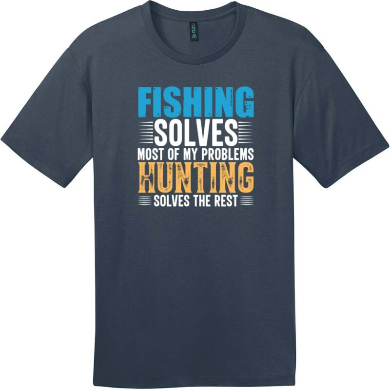 Fishing Hunting Solves Problems T-Shirt New Navy - US Custom Tees