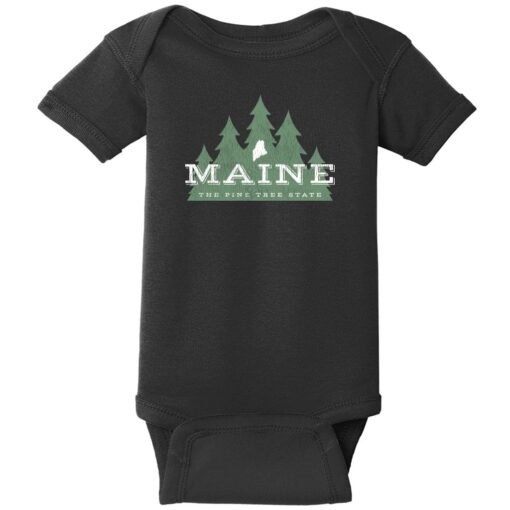 Maine The Pine Tree State Baby One Piece Black - US Custom Tees