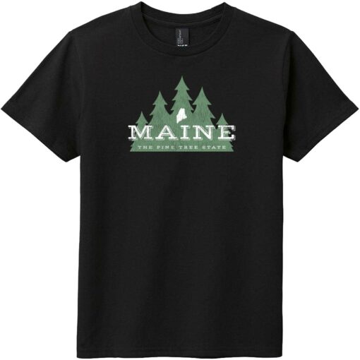 Maine The Pine Tree State Youth T-Shirt Black - US Custom Tees