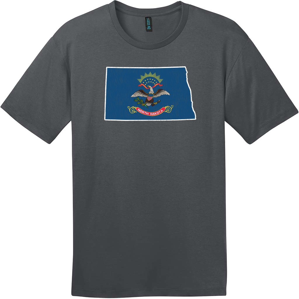 North Dakota State Shape Flag T-Shirt Charcoal - US Custom Tees